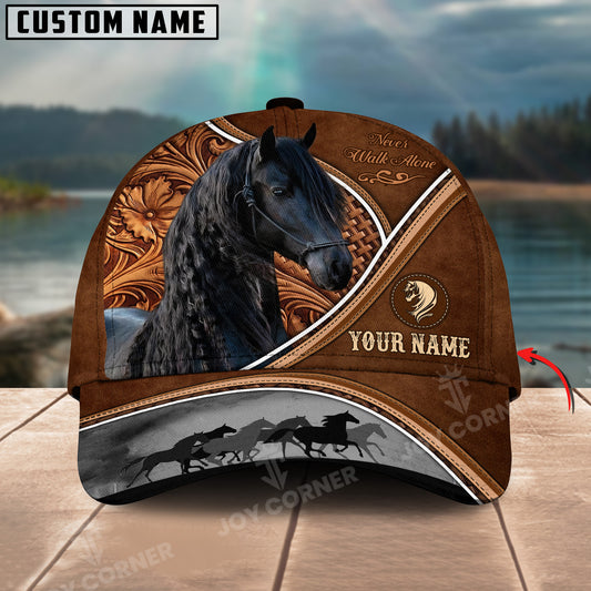 Joycorners Friesian Horse Never Walk Alone Custom Name 3D Classic Cap