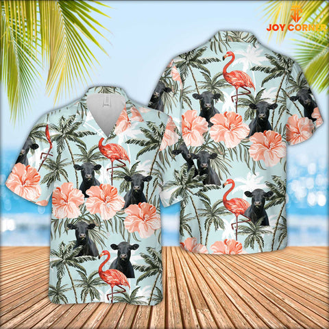 JoyCorners Black Angus Cattle Flamingo Hawaiian Shirt
