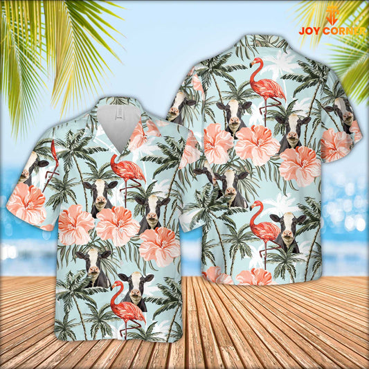 JoyCorners Holstein Cattle Flamingo Hawaiian Shirt