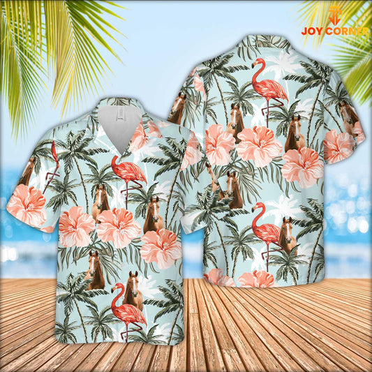 JoyCorners Horse with Flamingo Hawaiian Shirt