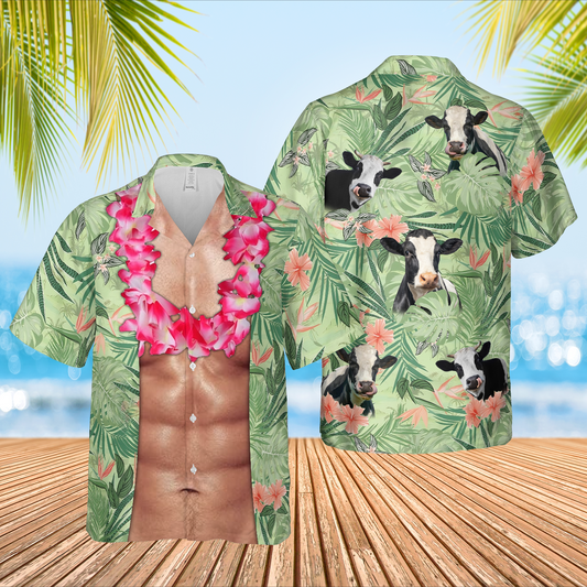 JoyCorners Holstein Cattle Funny 6-pack Body Hawaiian Shirt