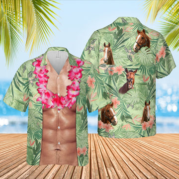 JoyCorners Horse Lovers Funny 6-pack Body Hawaiian Shirt