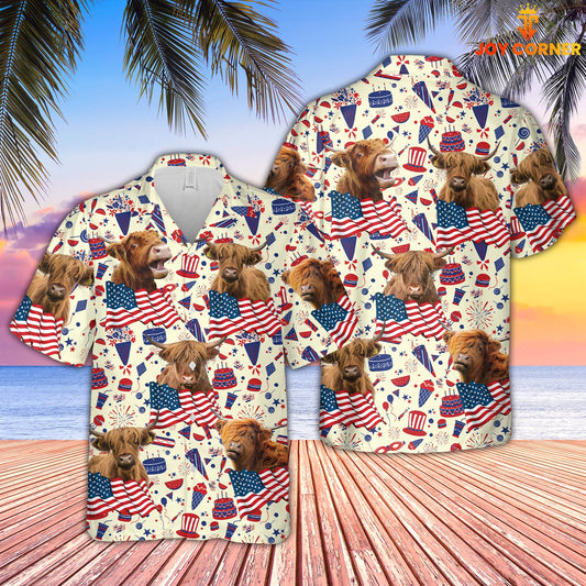 Joycorners Highland Cattle US 4th Of July Hawaiian Shirt