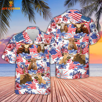 Joycorners Texas Longhorn Cattle US 4th Of July Hawaiian Shirt