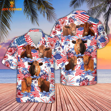 Joycorners Red Angus Cattle US 4th Of July Hawaiian Shirt
