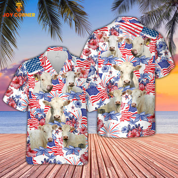 Joycorners Charolais Cattle US 4th Of July Hawaiian Shirt