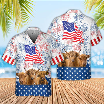 Joycorners Highland Cattle US 4th Of July Hawaiian Shirt