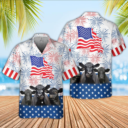 Joycorners Black Angus Cattle US 4th Of July Hawaiian Shirt