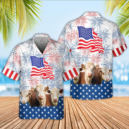 Joycorners Hereford Cattle US 4th Of July Hawaiian Shirt