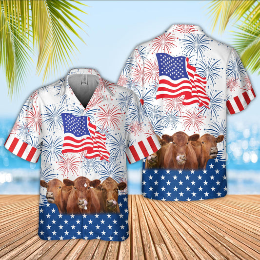 Joycorners Red Angus Cattle US 4th Of July Hawaiian Shirt