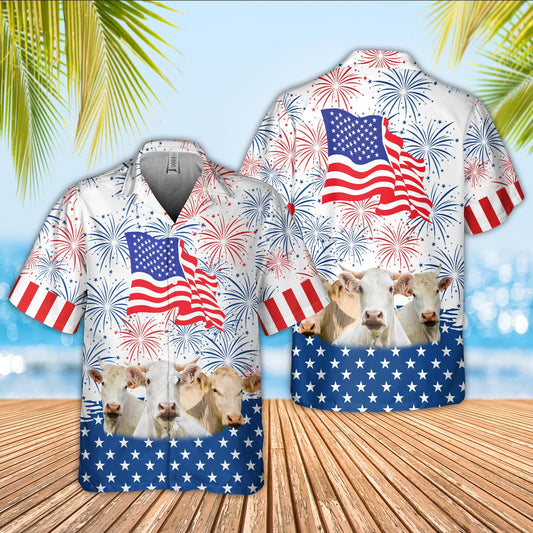 Joycorners Charolais Cattle US 4th Of July Hawaiian Shirt