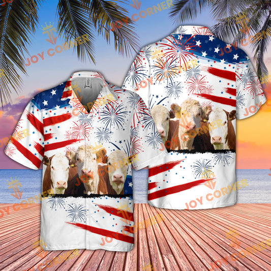 Joycorners Hereford Cattle US 4th Of July Hawaiian Shirt