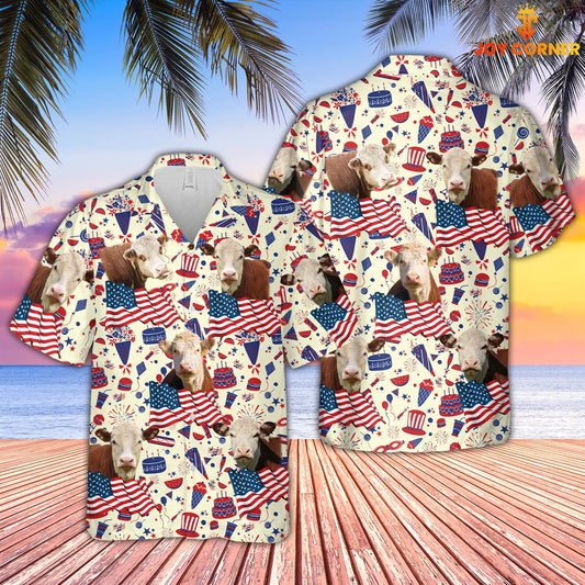 Joycorners Hereford Cattle US 4th Of July Hawaiian Shirt