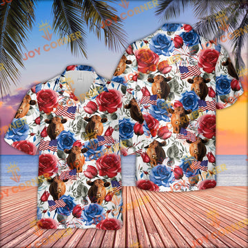 Joycorners Red Angus Cattle US 4th Of July Hawaiian Shirt