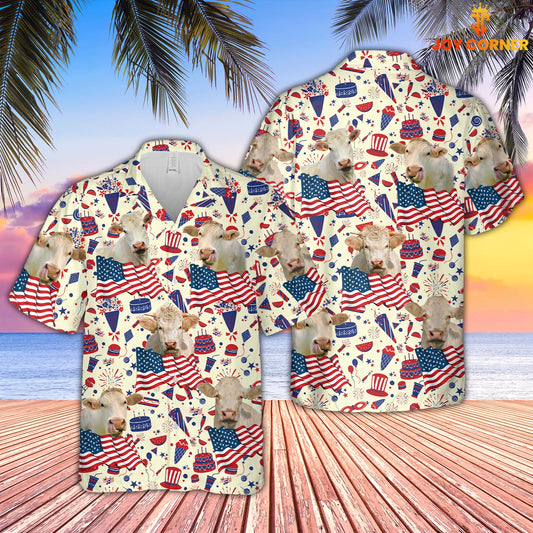 Joycorners Charolais Cattle US 4th Of July Hawaiian Shirt