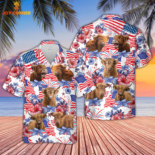 Joycorners Highland Cattle US 4th Of July Hawaiian Shirt