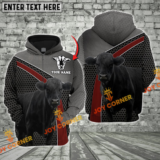 Joycorners Custom Name Black Angus Cattle Metal Pattern 3D Printed Hoodie