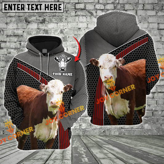 Joycorners Custom Name Hereford Cattle Metal Pattern 3D Printed Hoodie
