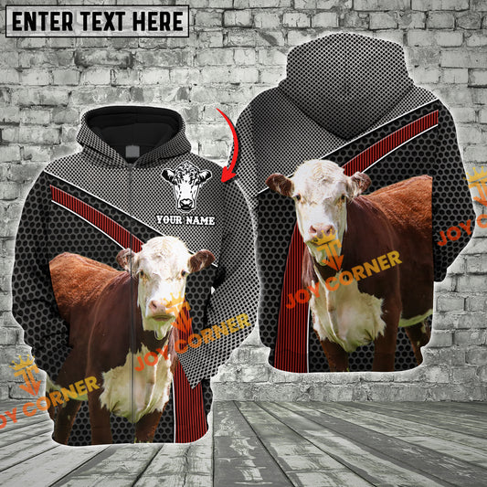Joycorners Custom Name Hereford Cattle Metal Pattern 3D Printed Hoodie