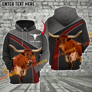 Joycorners Custom Name Texas Longhorn Cattle Metal Pattern 3D Printed Hoodie