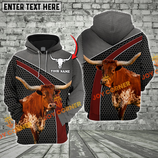 Joycorners Custom Name Texas Longhorn Cattle Metal Pattern 3D Printed Hoodie