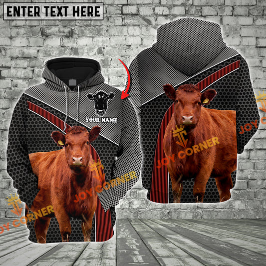 Joycorners Custom Name Red Angus Cattle Metal Pattern 3D Printed Hoodie