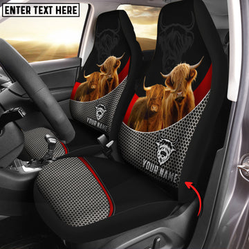 Joycorners Highland Cattle Customized Name Car Seat Cover Set (2Pcs)