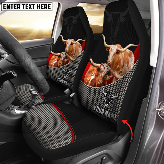 Joycorners Texas Longhorn Cattle Customized Name Car Seat Cover Set (2Pcs)