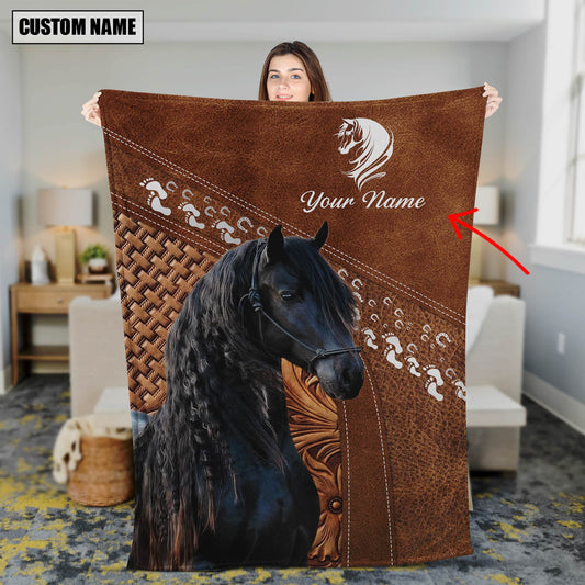 Joycorners Custom Name Friesian Horse Lovers Carving Pattern 3D Blanket