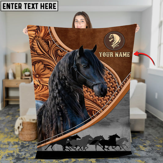 Joycorners Custom Name Friesian Horse Carving Pattern 3D Blanket