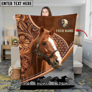 Joycorners Custom Name Thoroughbred Horse Carving Pattern 3D Blanket