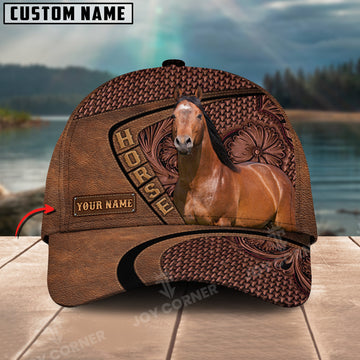 Joycorners American Quarter Horse Carving Leather Pattern Custom Name 3D Classic Cap