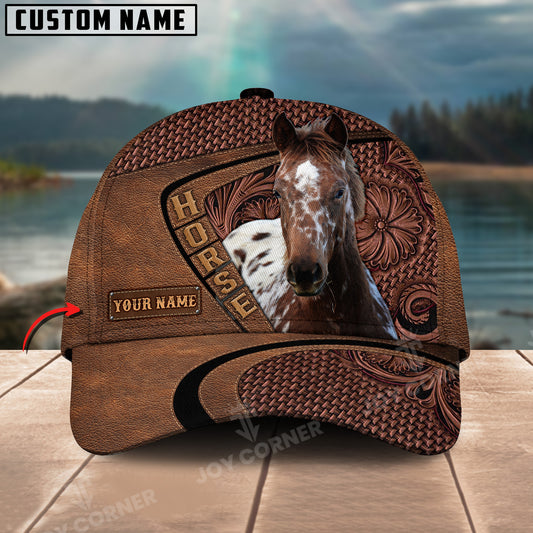 Joycorners Appaloosa Horse Carving Leather Pattern Custom Name 3D Classic Cap