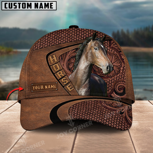 Joycorners Hackney Horse Carving Leather Pattern Custom Name 3D Classic Cap