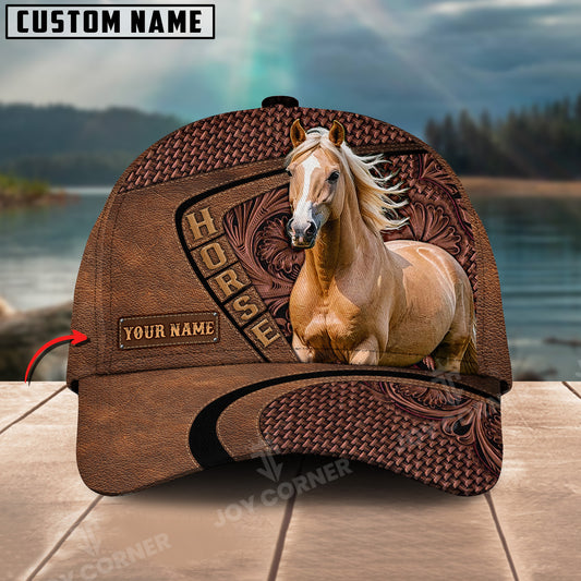 Joycorners Palomino Horse Carving Leather Pattern Custom Name 3D Classic Cap