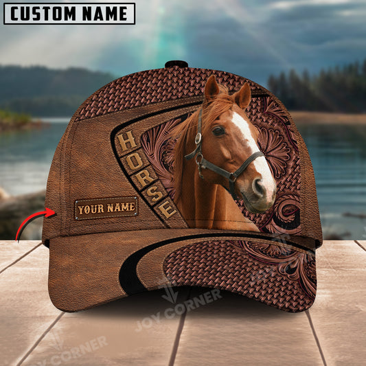 Joycorners Thoroughbred Horse Carving Leather Pattern Custom Name 3D Classic Cap