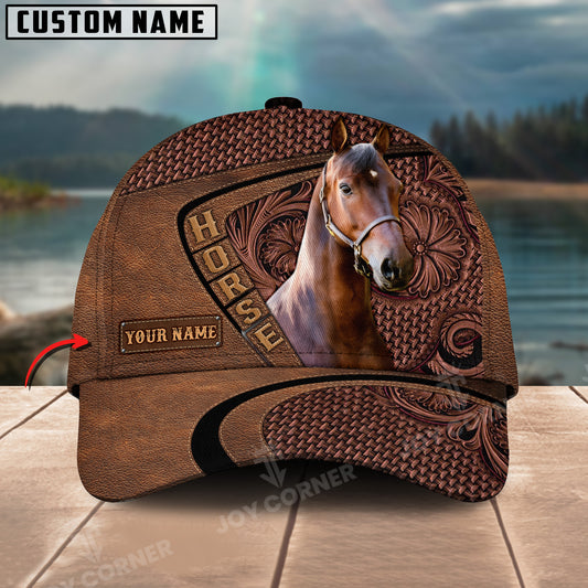 Joycorners Morgan Horse Carving Leather Pattern Custom Name 3D Classic Cap