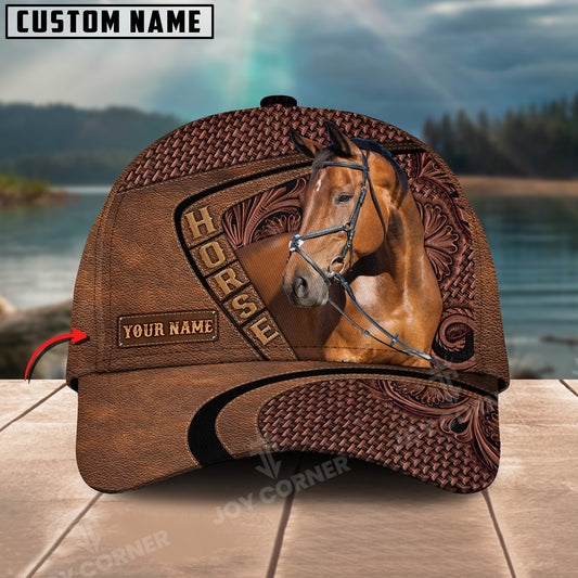 Joycorners Warmblood Horse Carving Leather Pattern Custom Name 3D Classic Cap