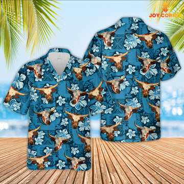 JoyCorners Texas Longhorn Cattle Hawaiian Shirt