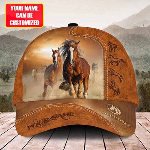 JoyCorners Brown Horses Customized Name Cap