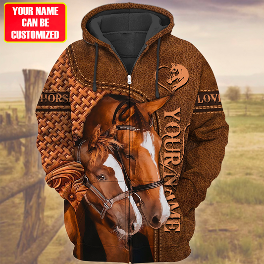 Joycorners Custom Name Brown Horse Lovers 3D Hoodie