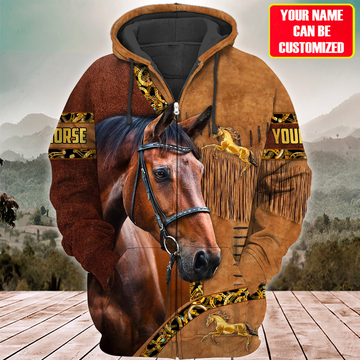 Joycorners Custom Name Brown Horse Lovers 3D Hoodie