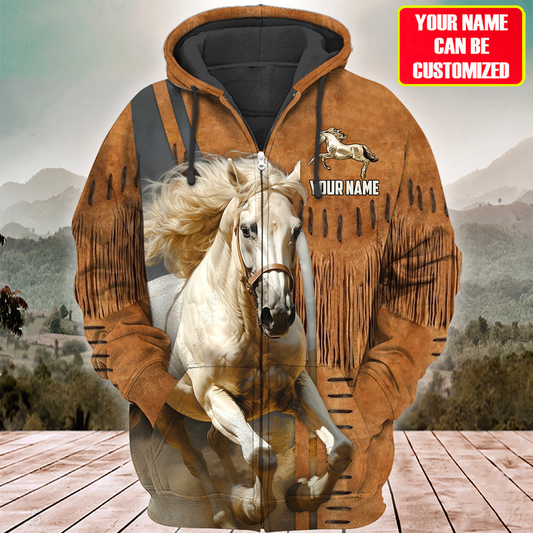 Joycorners Custom Name White Horse Lovers 3D Hoodie