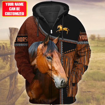 Joycorners Custom Name Brown Horse Lovers 3D Hoodie