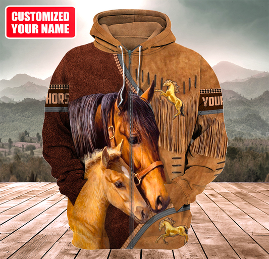 Joycorners Custom Name Brown Horse Lovers 3D Hoodie