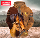 Joycorners Custom Name Brown Horse Lovers 3D Hoodie