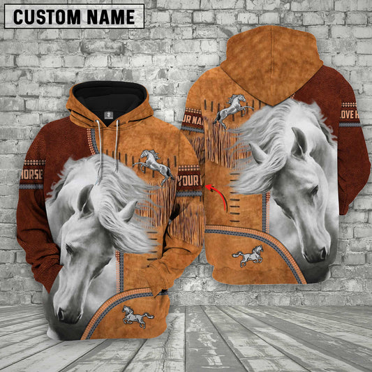 Joycorners Custom Name White Horse Lovers 3D Hoodie