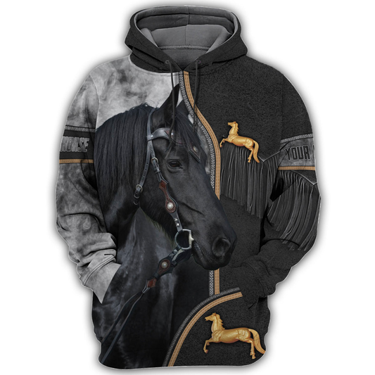 Joycorners Black Horse Lovers 3D Hoodie