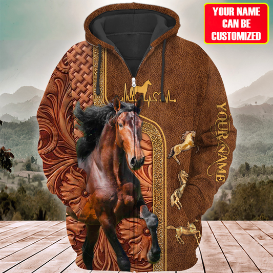 Joycorners Custom Name Brown Horse Lovers 3D Hoodie