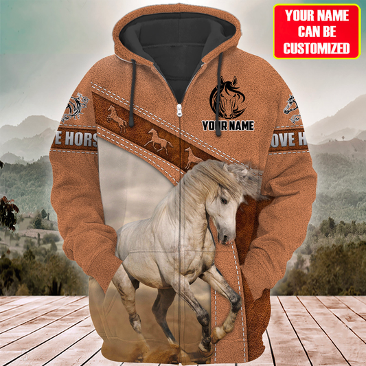 Joycorners Custom Name White Horse Lovers 3D Hoodie